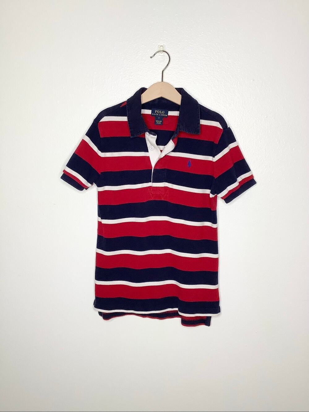 POLO Ralph Lauren Red White Blue Striped Polo Shirt 7
